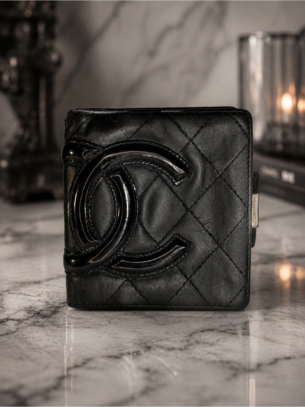 Chanel Cambon Ligne Black Quilted Snap Bifold Wallet – Pink Interior